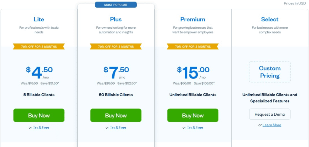 freshbooks pricing plans