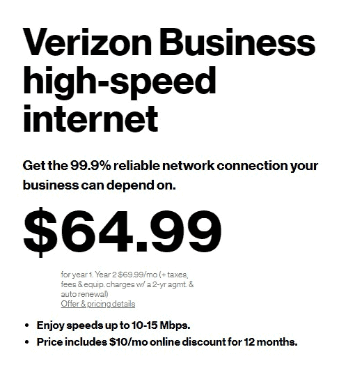 Verizon Business Internet Pricing