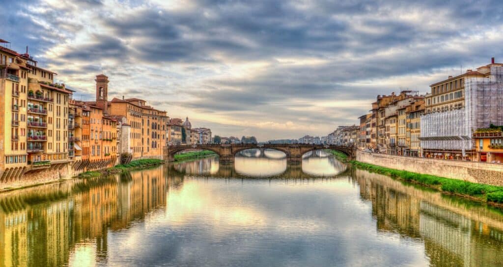 arno river, bridge, buildings