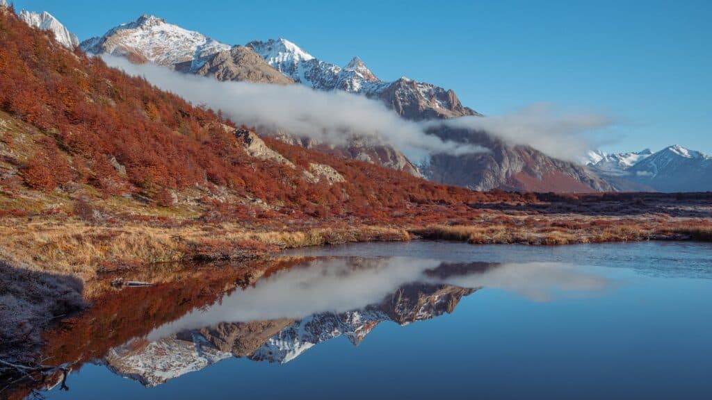 Scenic Panorama of a Mountain Landscape with a Lake, Patagonia, Argentina