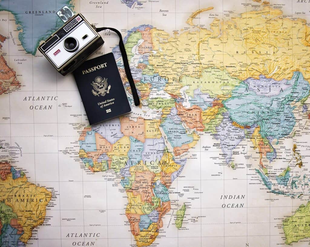 passport, world map, map