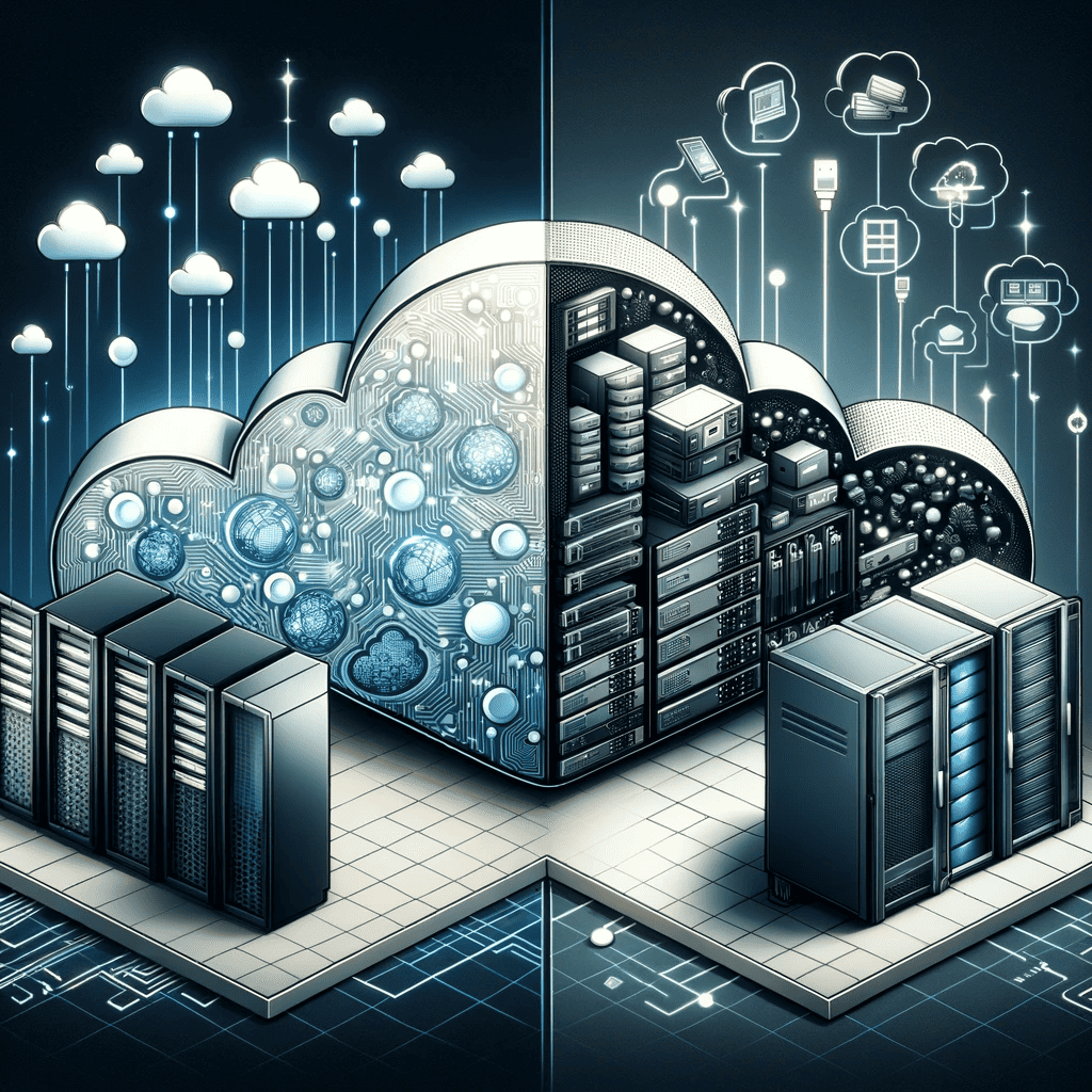 digital illustration that contrasts Cloud Computing with Traditional Computing