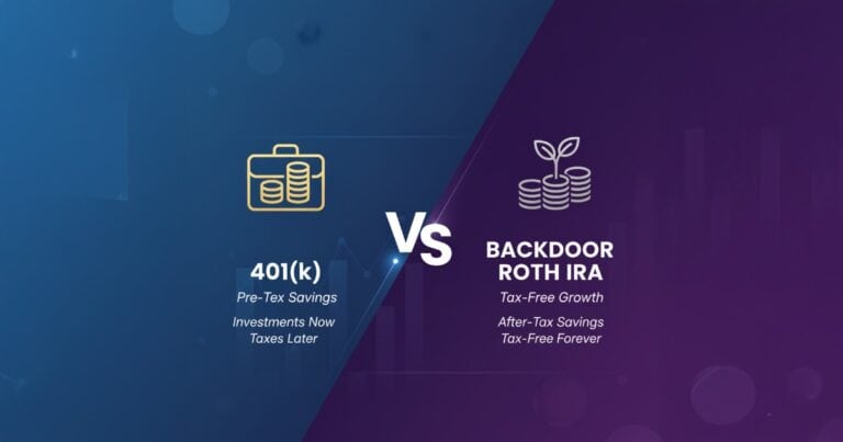 401(k) vs Backdoor Roth IRA: A graphic comparing pre-tax savings with tax-free growth for retirement.