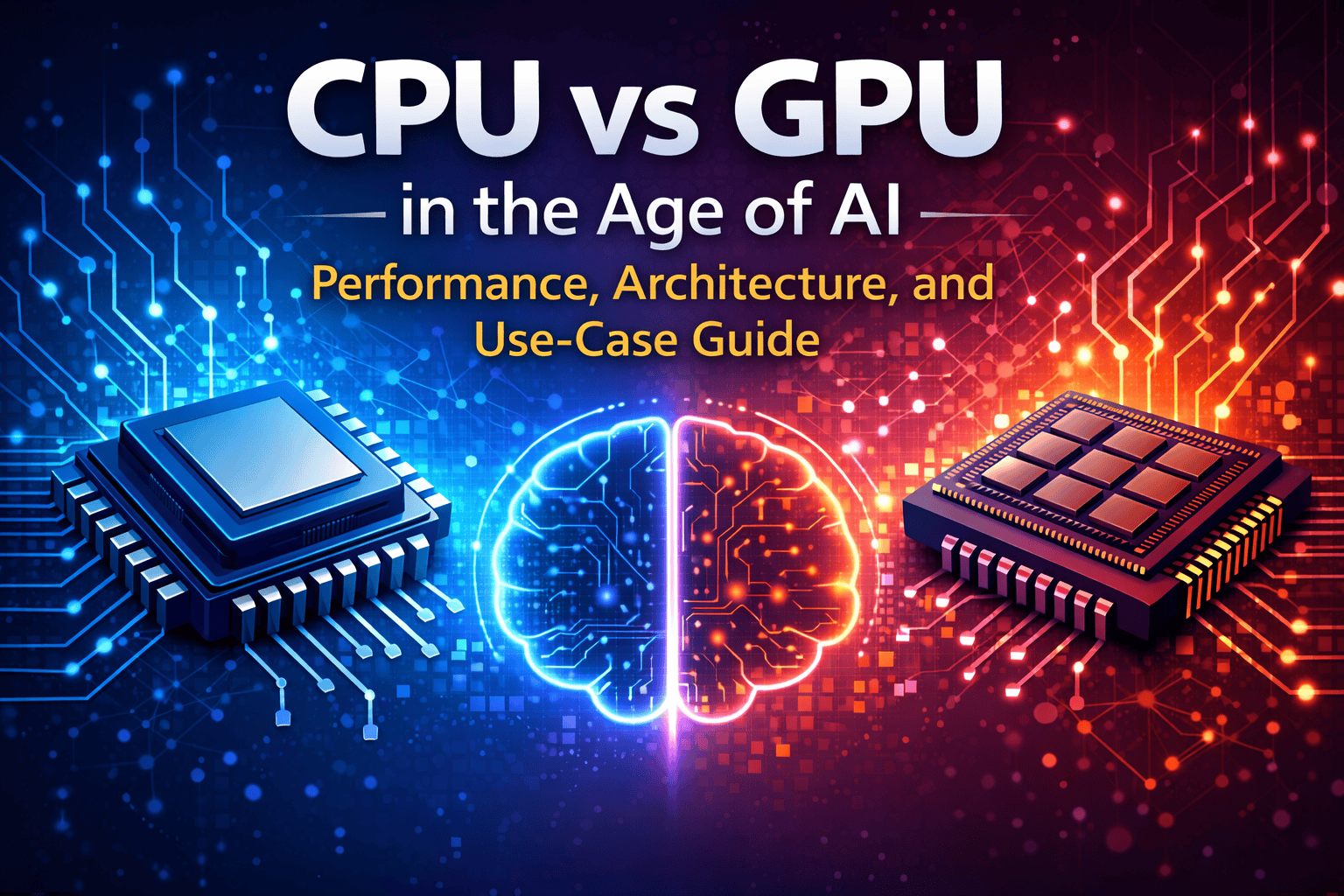 CPU vs GPU comparison showing AI performance, architecture differences, and use cases